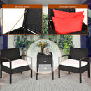 3PCS Patio Rattan Furniture Set Storage Table Cushioned Sofa Black
