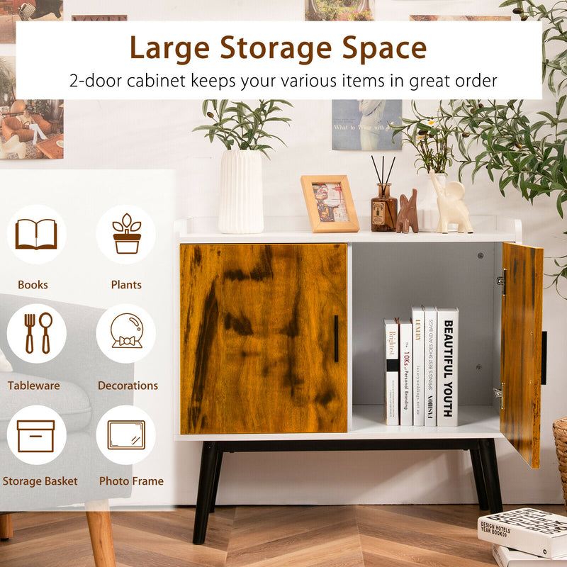 Sideboard Buffet Storage Cabinet w/2 Door Metal Legs Accent Cabinet 32In
