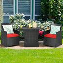 3PCS Patio Rattan Furniture Set Cushion Sofa Armrest Garden Deck Red