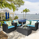 4PCS Patio Rattan Furniture Set Cushioned Sofa Chair Coffee Table Turquoise