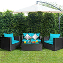 4PCS Patio Rattan Furniture Set Cushioned Sofa Chair Coffee Table Turquoise