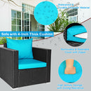 4PCS Patio Rattan Furniture Set Cushioned Sofa Chair Coffee Table Turquoise
