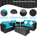 4PCS Patio Rattan Furniture Set Cushioned Sofa Chair Coffee Table Turquoise