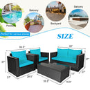 4PCS Patio Rattan Furniture Set Cushioned Sofa Chair Coffee Table Turquoise