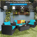 4PCS Patio Rattan Furniture Set Cushioned Sofa Chair Coffee Table Turquoise