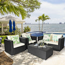 4PCS Patio Rattan Furniture Set Cushioned Sofa Chair Coffee Table Off White