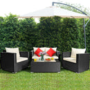 4PCS Patio Rattan Furniture Set Cushioned Sofa Chair Coffee Table Off White
