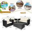4PCS Patio Rattan Furniture Set Cushioned Sofa Chair Coffee Table Off White