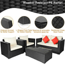 4PCS Patio Rattan Furniture Set Cushioned Sofa Chair Coffee Table Off White