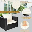 4PCS Patio Rattan Furniture Set Cushioned Sofa Chair Coffee Table Off White