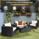 4PCS Patio Rattan Furniture Set Cushioned Sofa Chair Coffee Table Off White