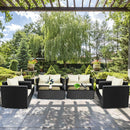 4PCS Patio Rattan Furniture Set Cushioned Sofa Chair Coffee Table Off White