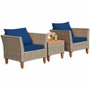 3PCS Patio Rattan Bistro Furniture Set Wood Table Top Cushion Sofa Navy/Red/Black/Turquoise