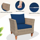 3PCS Patio Rattan Bistro Furniture Set Wood Table Top Cushion Sofa Navy/Red/Black/Turquoise