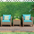 3PCS Patio Rattan Bistro Furniture Set Wood Table Top Cushion Sofa Navy/Red/Black/Turquoise