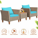 3PCS Patio Rattan Bistro Furniture Set Wood Table Top Cushion Sofa Navy/Red/Black/Turquoise