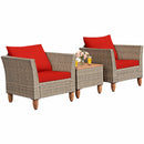 3PCS Patio Rattan Bistro Furniture Set Wood Table Top Cushion Sofa Navy/Red/Black/Turquoise