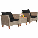 3PCS Patio Rattan Bistro Furniture Set Wood Table Top Cushion Sofa Navy/Red/Black/Turquoise
