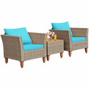 3PCS Patio Rattan Bistro Furniture Set Wood Table Top Cushion Sofa Navy/Red/Black/Turquoise