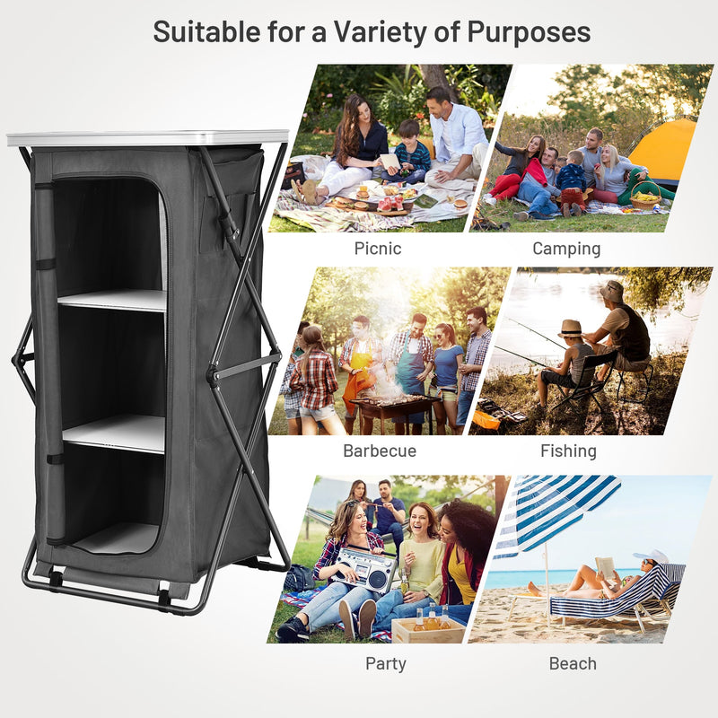 Folding Pop-Up Cupboard Compact Camping Storage Cabinet w/ Bag