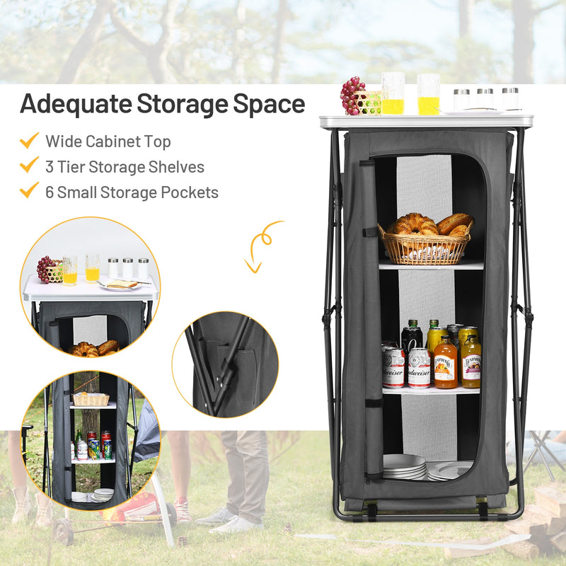 Folding Pop-Up Cupboard Compact Camping Storage Cabinet w/ Bag