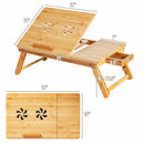 Bamboo Laptop Desk Adjustable Folding Bed Tray w/Drawer Heat Dissipation