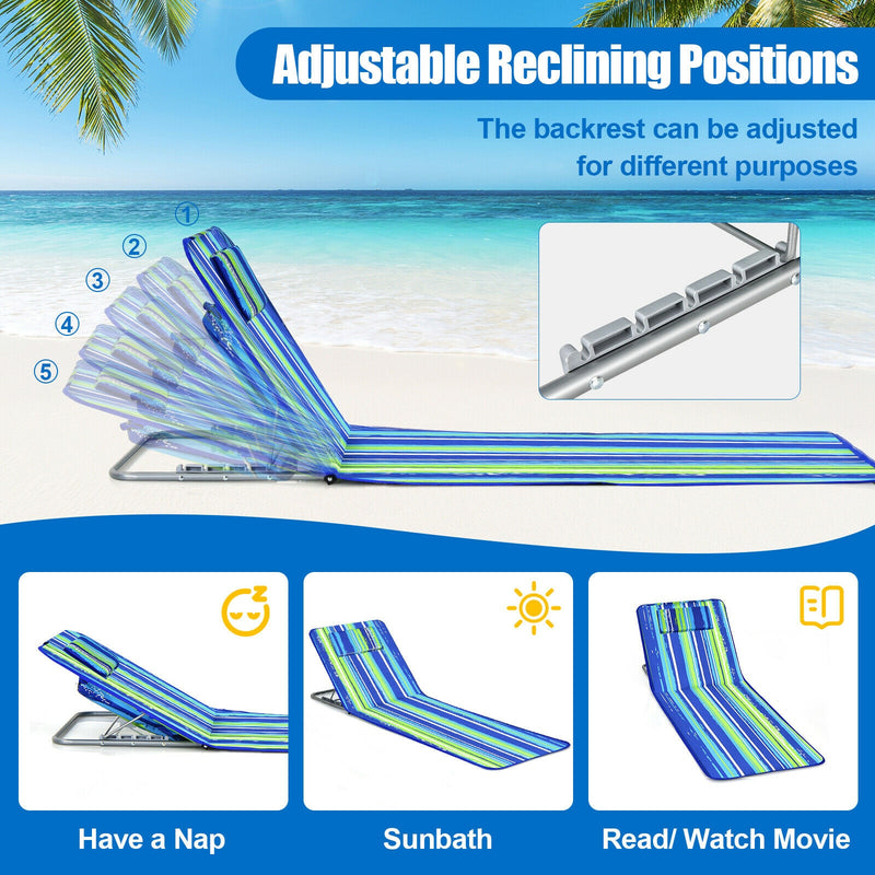 3-Piece Beach Lounge Chair Mat Set 2 Adjustable Lounge Chairs with Table Stripe