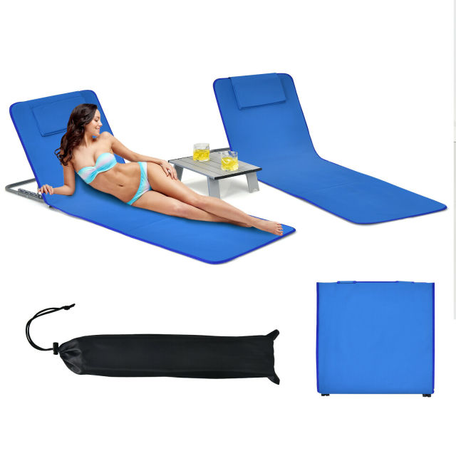 3-Piece Beach Lounge Chair Mat Set 2 Adjustable Lounge Chairs with Table Stripe