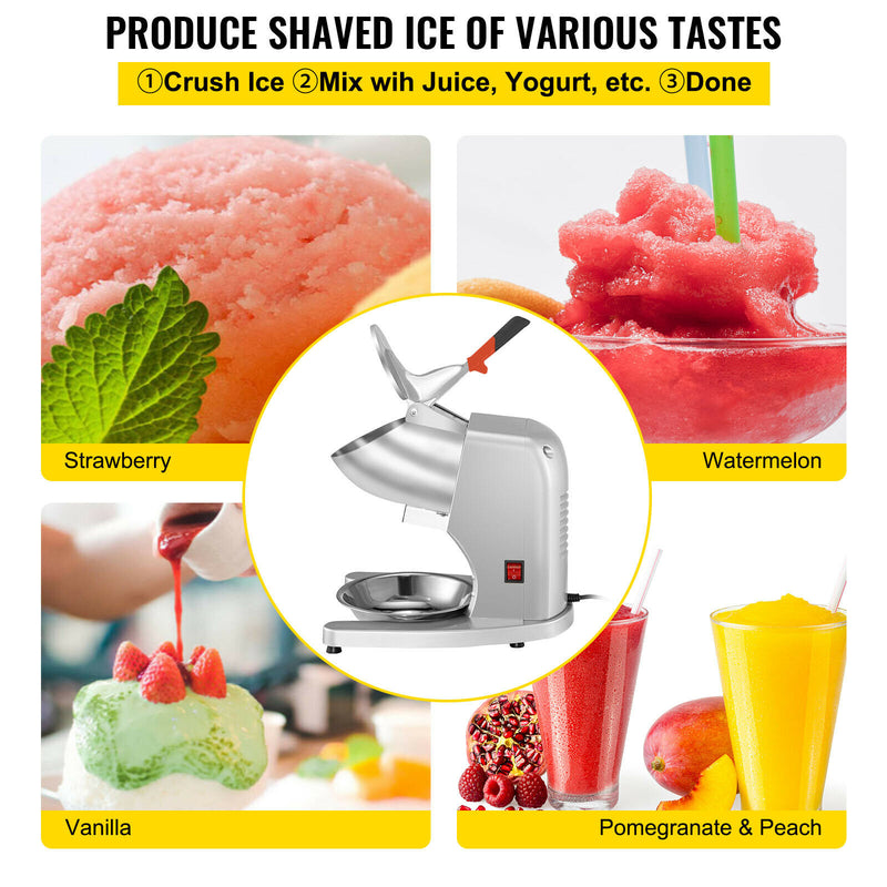 210LBS/H Sharp Blades Ice Shaver Crusher Efficient Double Electric Snow Cone Machine
