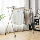 Clothes Drying Rack Stainless Steel Garment Rack Adjustable &amp; Foldable w/ Wheels