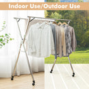 Clothes Drying Rack Stainless Steel Garment Rack Adjustable &amp; Foldable w/ Wheels