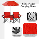 Portable Folding Picnic Double Chair W/Umbrella Table Cooler Beach Camping Red  OP70621RE