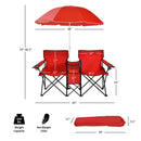 Portable Folding Picnic Double Chair W/Umbrella Table Cooler Beach Camping Red  OP70621RE