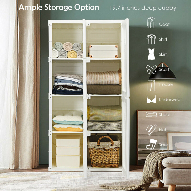 Portable Closet Clothes Foldable Armoire Wardrobe Closet w/ 8 Cubby Storage