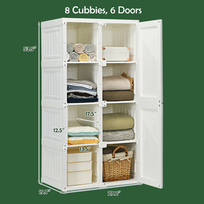 Portable Closet Clothes Foldable Armoire Wardrobe Closet w/ 8 Cubby Storage