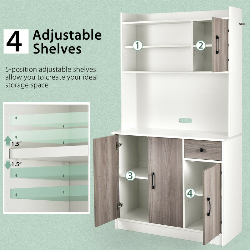 4-Door 71&quot; Kitchen Buffet Pantry Storage Cabinet w/Hutch Adjustable Shelf