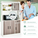 4-Door 71" Kitchen Buffet Pantry Storage Cabinet w/Hutch Adjustable Shelf