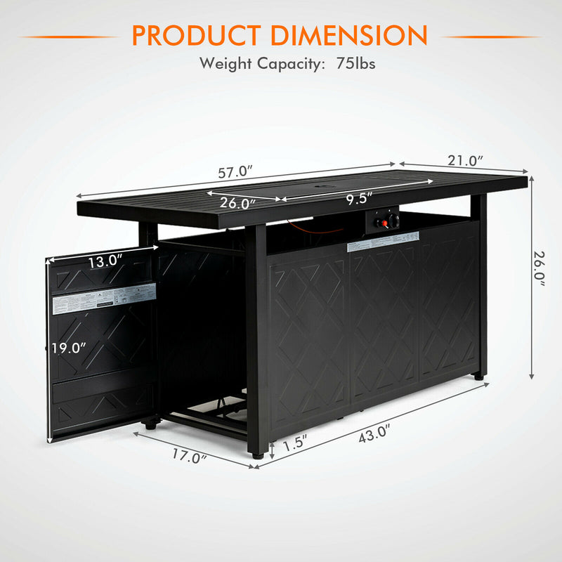 Rectangular Propane Gas Fire Pit 50,000 Btu Heater Outdoor Table