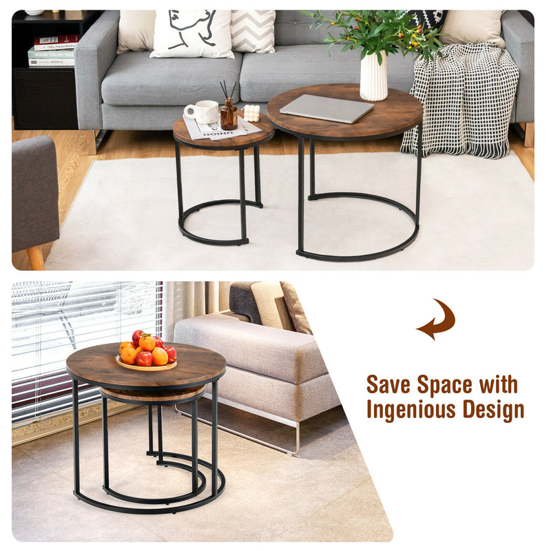 Nesting Coffee Table Set of 2 for Balcony Living Room Modern Round Side Tables  JV10236