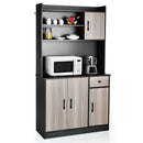 4-Door 71" Kitchen Buffet Pantry Storage Cabinet w/Hutch Adjustable Shelf