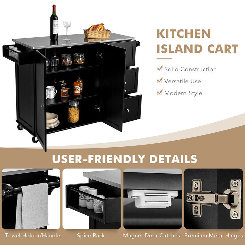 Costway Kitchen Island 2-Door Storage Cabinet Stainless Steel Top w/ Drawers