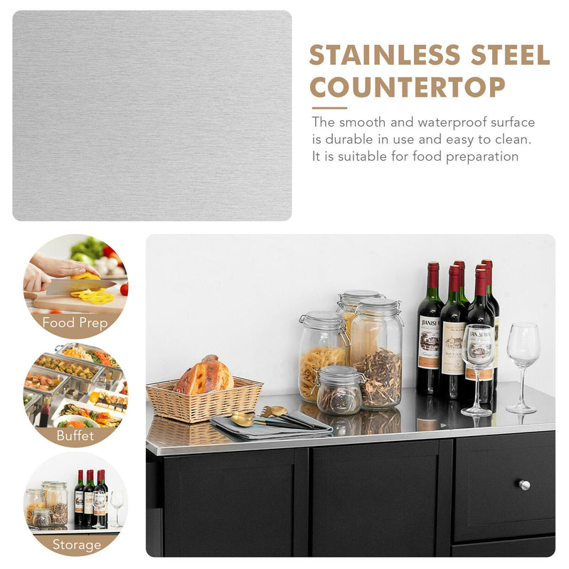 Costway Kitchen Island 2-Door Storage Cabinet Stainless Steel Top w/ Drawers