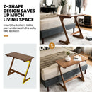 Bamboo Sofa Side Table Z-Shaped Spacious Tabletop Space-Saving TV Snack Tray