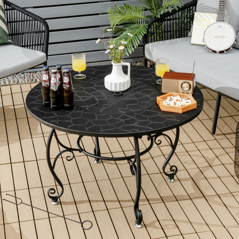 Patio Fire Pit Dining Table Charcoal Wood Burning W/ Cooking BBQ Grate