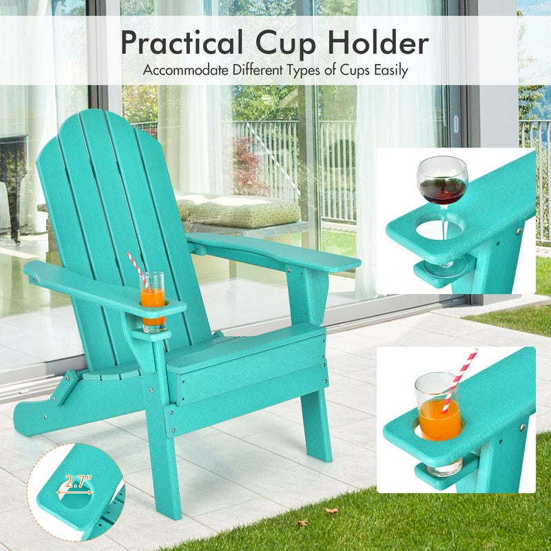 Patiojoy Patio Folding Adirondack Chair Weather Resistant Cup Holder Yard