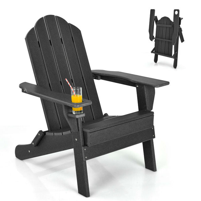 Patiojoy Patio Folding Adirondack Chair Weather Resistant Cup Holder Yard