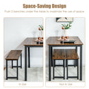 3 PCS Modern Dining Table Bench Set w/ Wooden Tabletop &amp; Metal Frame