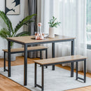 3 PCS Modern Dining Table Bench Set w/ Wooden Tabletop &amp; Metal Frame