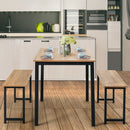 3 PCS Modern Dining Table Bench Set w/ Wooden Tabletop &amp; Metal Frame