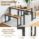3 PCS Modern Dining Table Bench Set w/ Wooden Tabletop &amp; Metal Frame